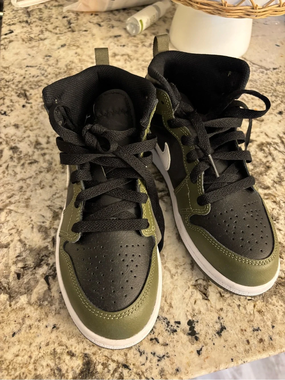 NEW - never worn - Jordan Kids Sneakers - Black & Olive Mid Top